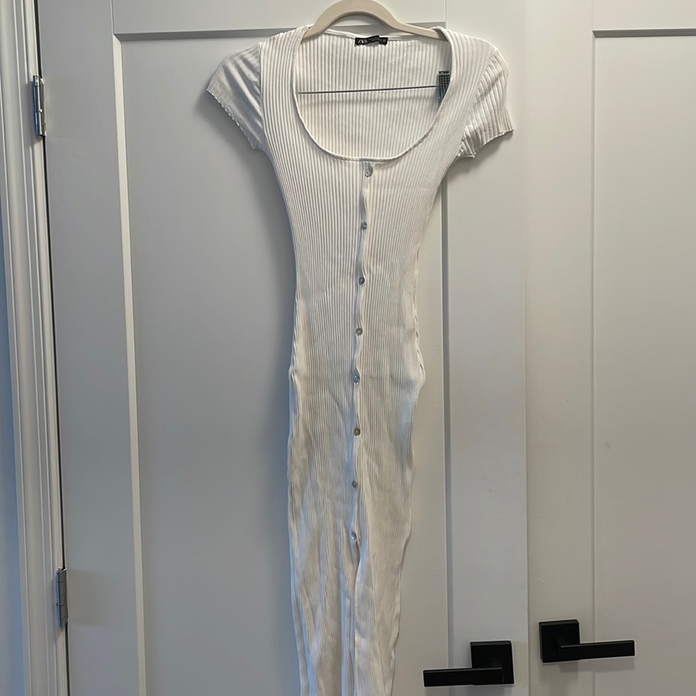 White fitted button down Maxi Dress